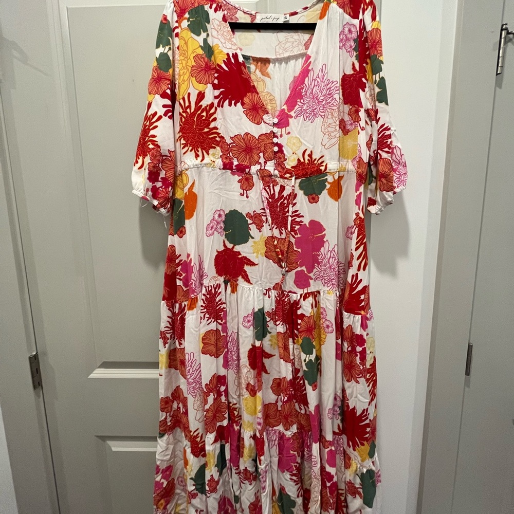 floral short sleeve maxi dress